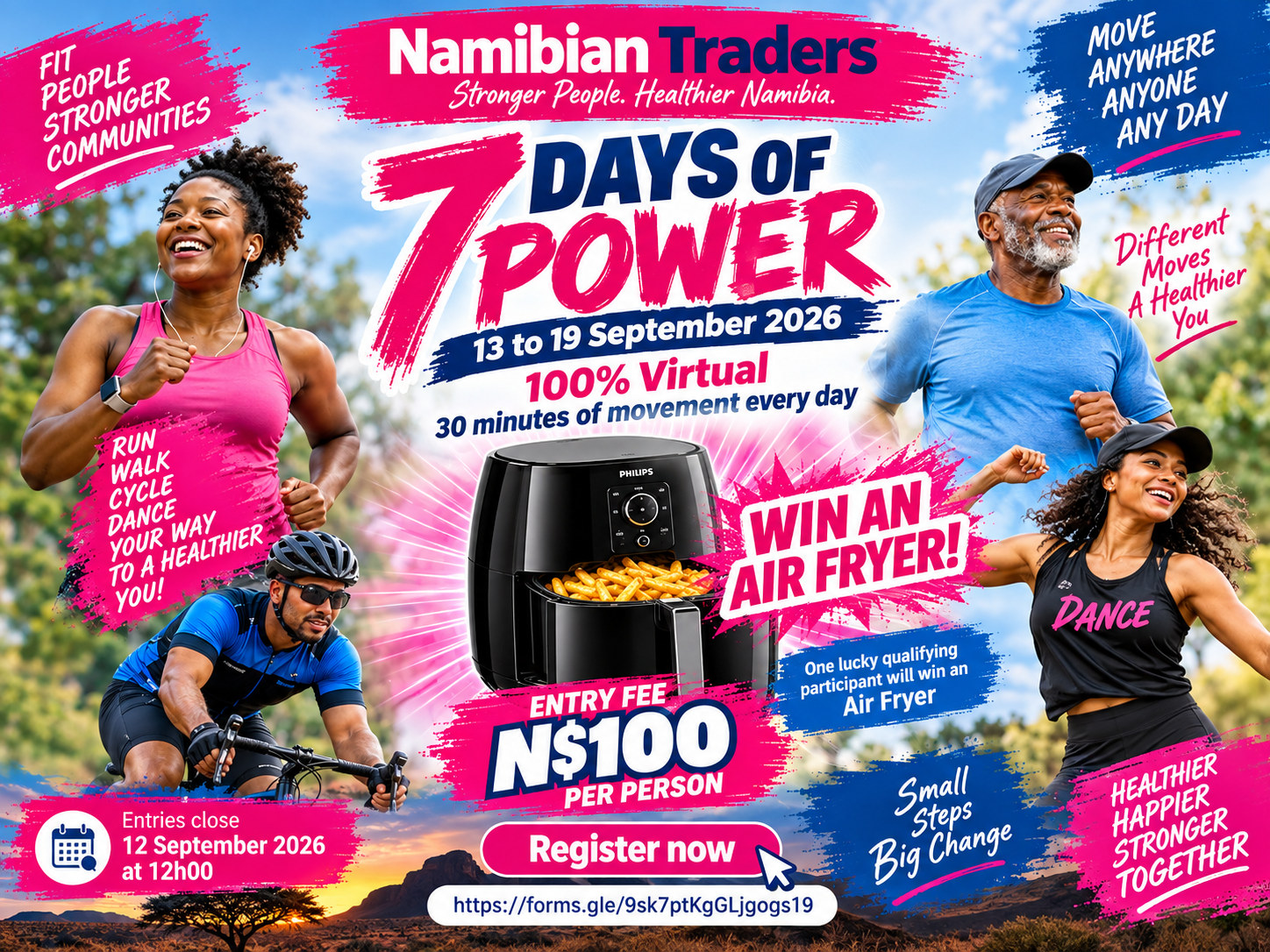 Runners racing on a Namibian road